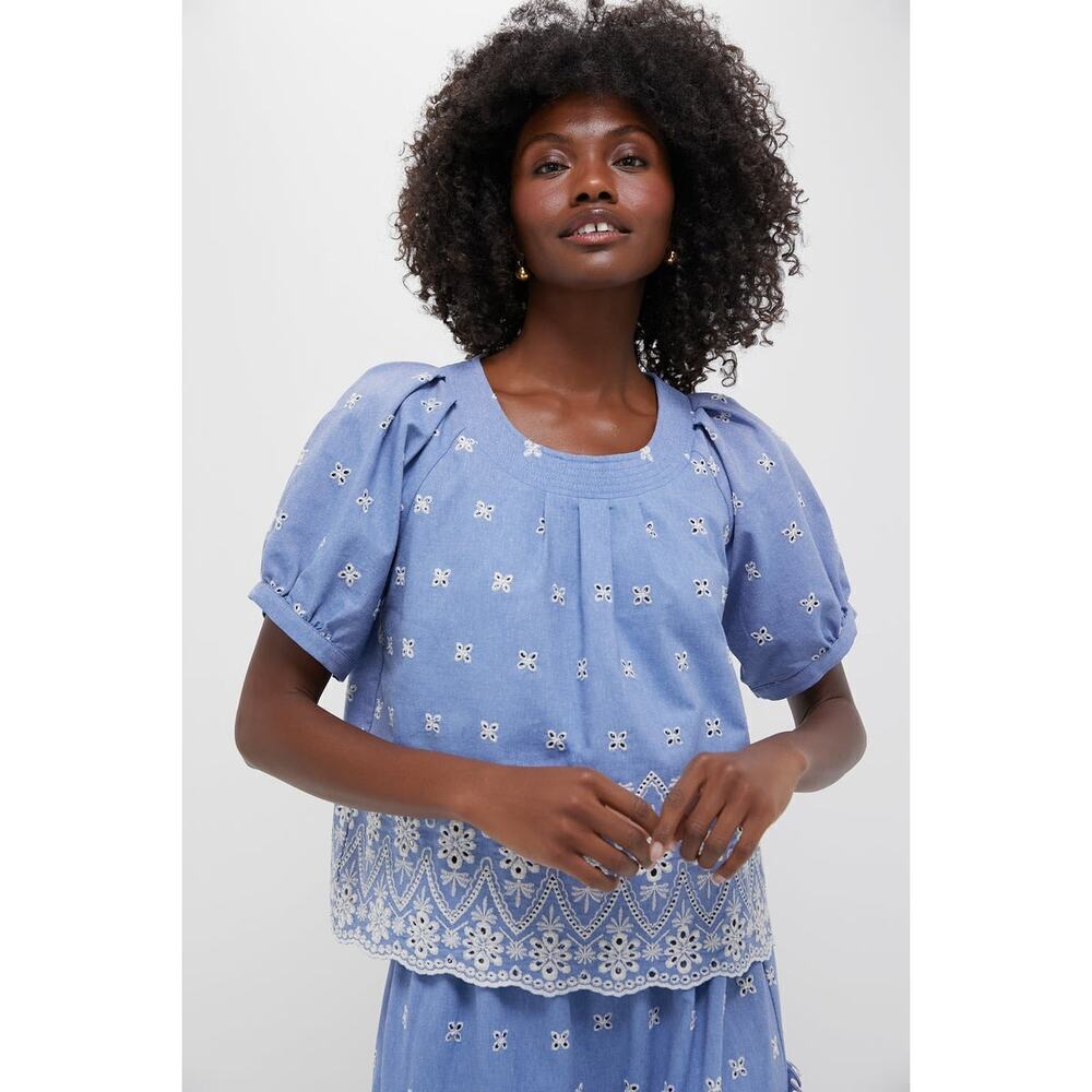 TUCKERNUCK Chambray Embroidered Fontalina Blouse Size M NWT